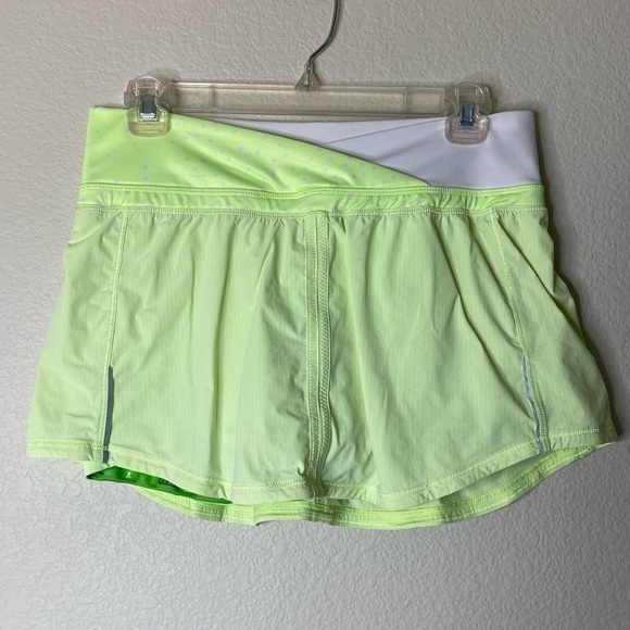 Lululemon run pace skirt women’s six 6 neon green wagon stripe EUC - Picture 1 of 6